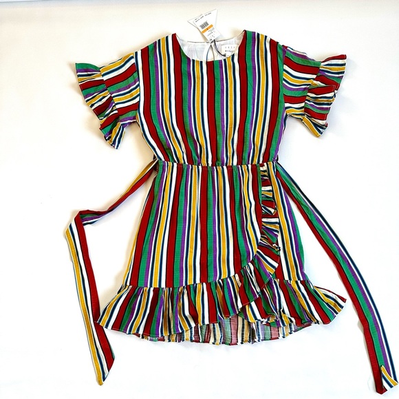 LOST + WANDER ANTHROPOLOGIE MULTI STRIPE FLUTTER RUFFLE SLEEVE AND HEM NWT! SzS - Picture 6 of 13